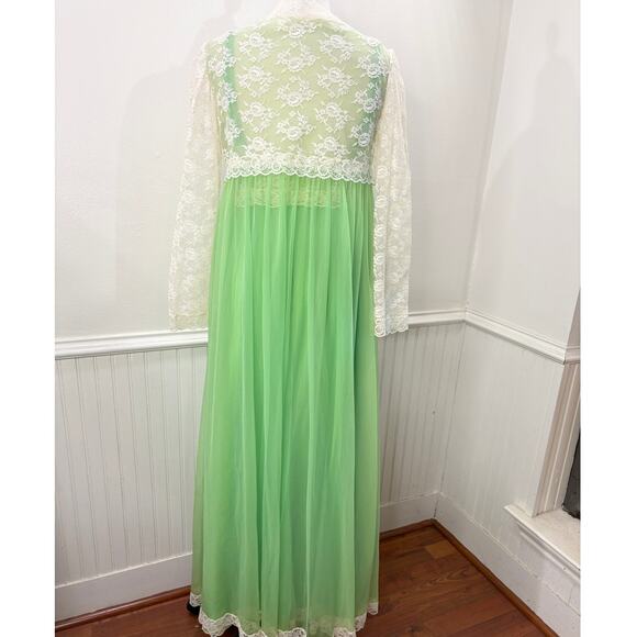 Virginia Wallace Peignoir Set Size S Nightgown & Rob Lace Chiffon Full Sweep - Picture 9 of 16